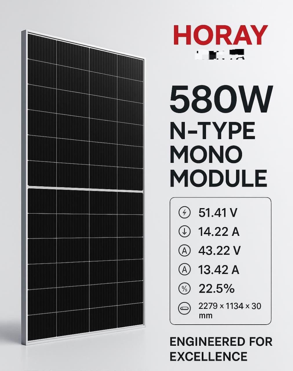 Horay 580watts solar module N type monocrystalline 36v